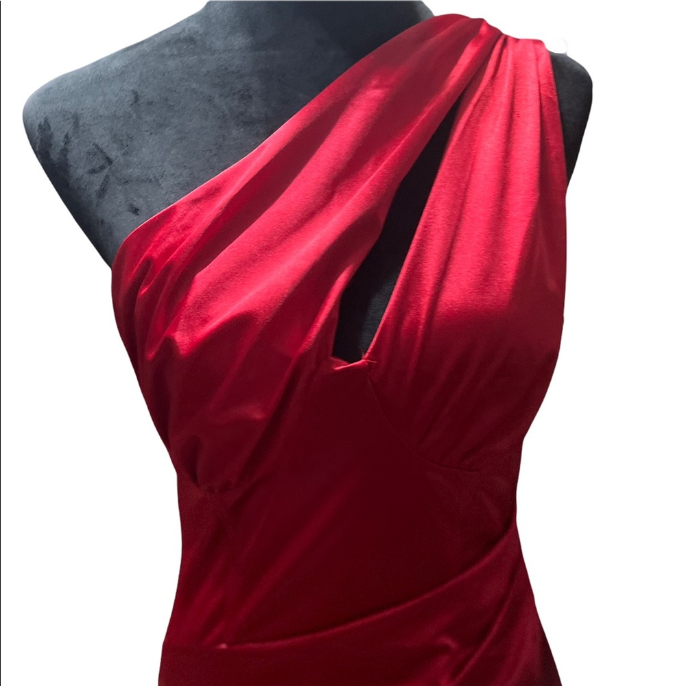 Red Satin Formal.  Side Zipper.0ne-Shoulder Dress.